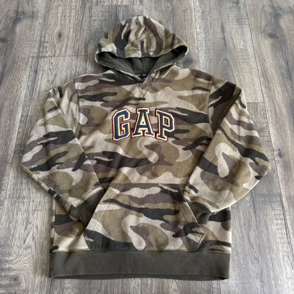 Gap Fleece Hoodie‎ Kids XXL 14-16 Green Camo Logo Pullover 254117-08